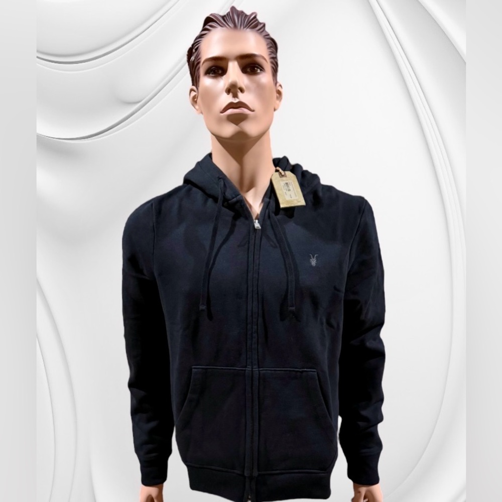 All Saints, Men’s black full zip hoodie, size M & L. 75% cotton, 25% polyester.